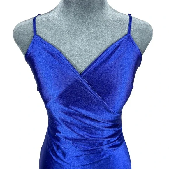 Fairy Grunge Y2k Asymmetric Faux Wrap Prom Cocktail Dress Juniors S Blue Shimmer - Picture 5 of 15